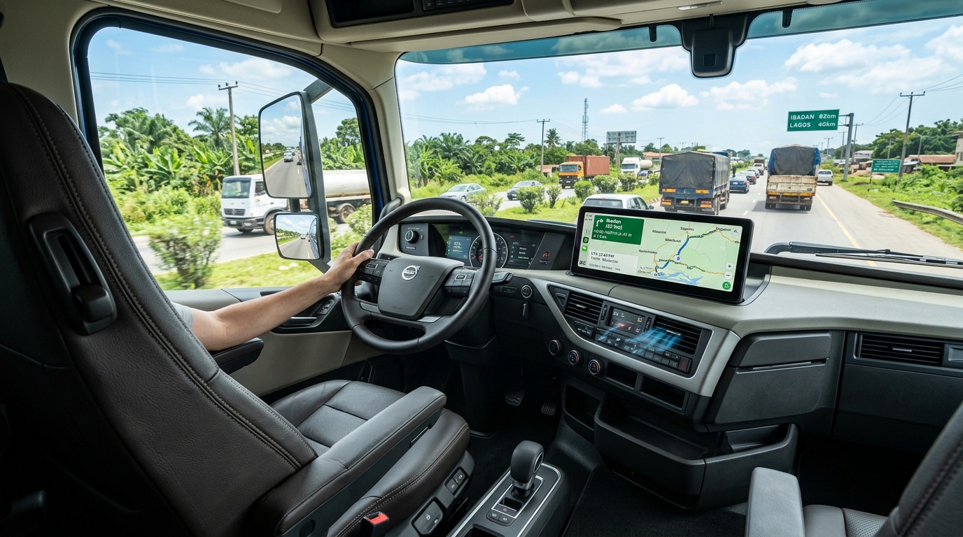 Modern Truck Cabin Interior with AC and Navigation